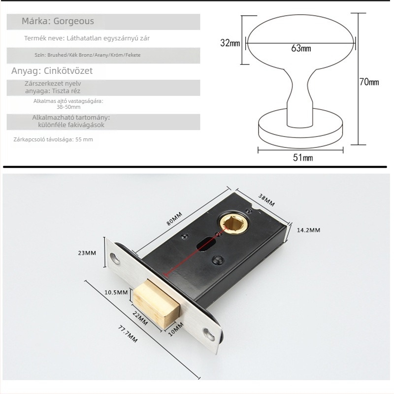 Egg lock - tojás alakú ajtózár és kilincs belső faajtókhoz, cinkötvözet, modern minimalist stílus, Sir/gorgeous