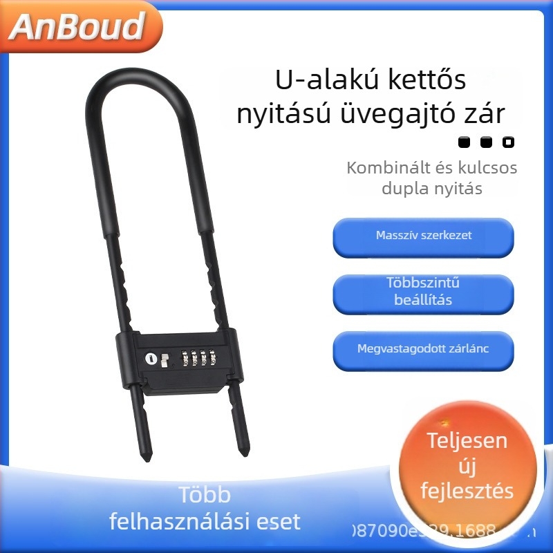 Anbond U- alakú jelszavas zár üveg- és tolóajtókhoz, Modell L-ks01, Anyag: vas, cink, PVC bőr tok, lopás elleni védelem