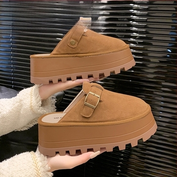 Női slip-on szandál vastag talppal, két réteg marhabőrből, mikroszálas bélés, kerek orr, mindennapi stílus, 2024 őszi kiadás