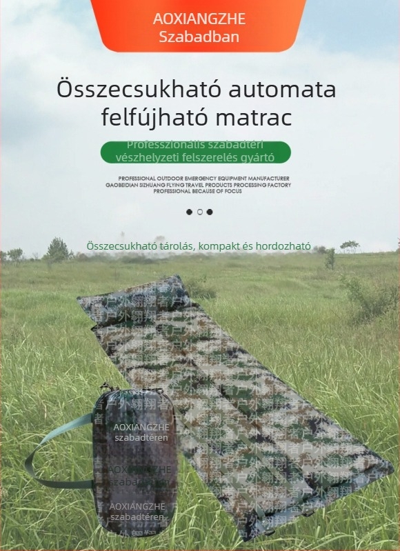 Soar Kamuflált mintázatú automatikusan felfújható nedvességálló alátét kempingezéshez és vészhelyzeti képzéshez — 210T poliészter, 1 személy, 1,5 kg, automatikus felfújás