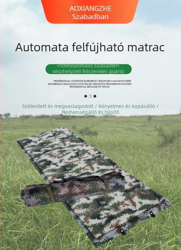Soar Kamuflált mintázatú automatikusan felfújható nedvességálló alátét kempingezéshez és vészhelyzeti képzéshez — 210T poliészter, 1 személy, 1,5 kg, automatikus felfújás