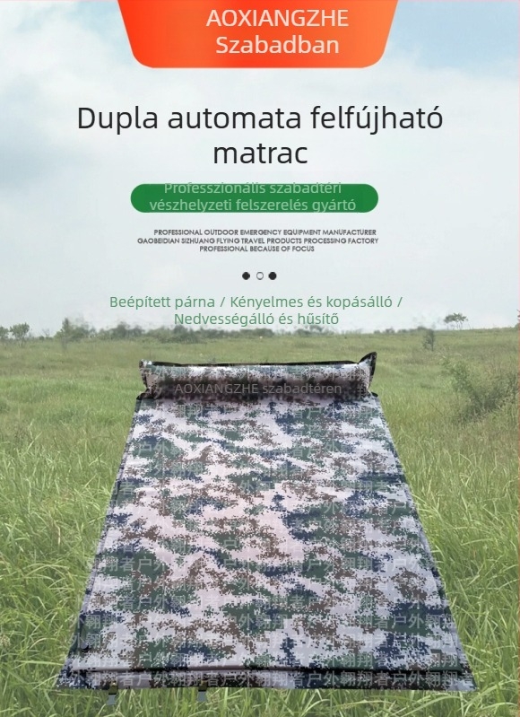 Soar Kamuflált mintázatú automatikusan felfújható nedvességálló alátét kempingezéshez és vészhelyzeti képzéshez — 210T poliészter, 1 személy, 1,5 kg, automatikus felfújás