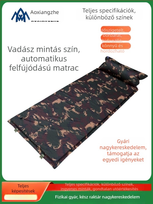 Soar Kamuflált mintázatú automatikusan felfújható nedvességálló alátét kempingezéshez és vészhelyzeti képzéshez — 210T poliészter, 1 személy, 1,5 kg, automatikus felfújás