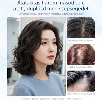 Paróka darab - él nélküli, göndör, női fejre illeszkedő, természetes hajból, kézzel szőtt, hangerő növelő