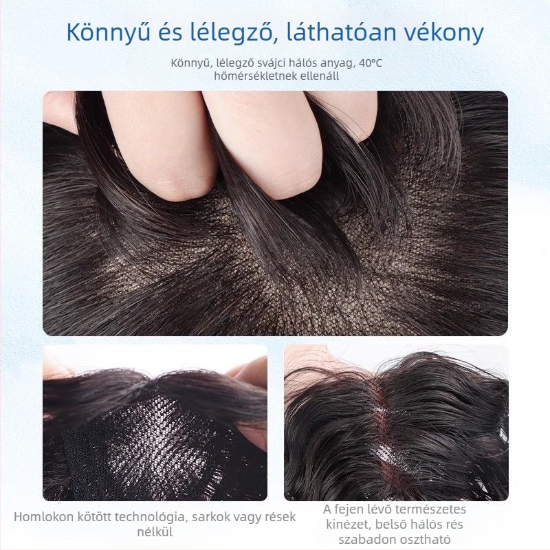 Paróka darab - él nélküli, göndör, női fejre illeszkedő, természetes hajból, kézzel szőtt, hangerő növelő