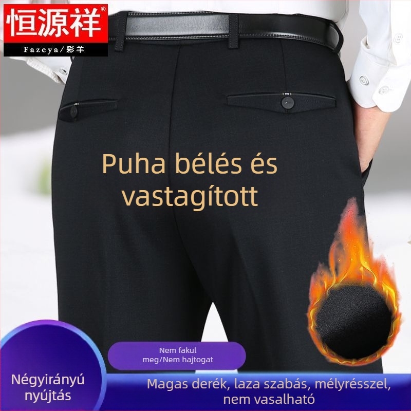 Férfiaknak szabadidős egyenes nadrág magas derékkal bambuszrostból, vast anyag, ráncálló és magas elasztikusság