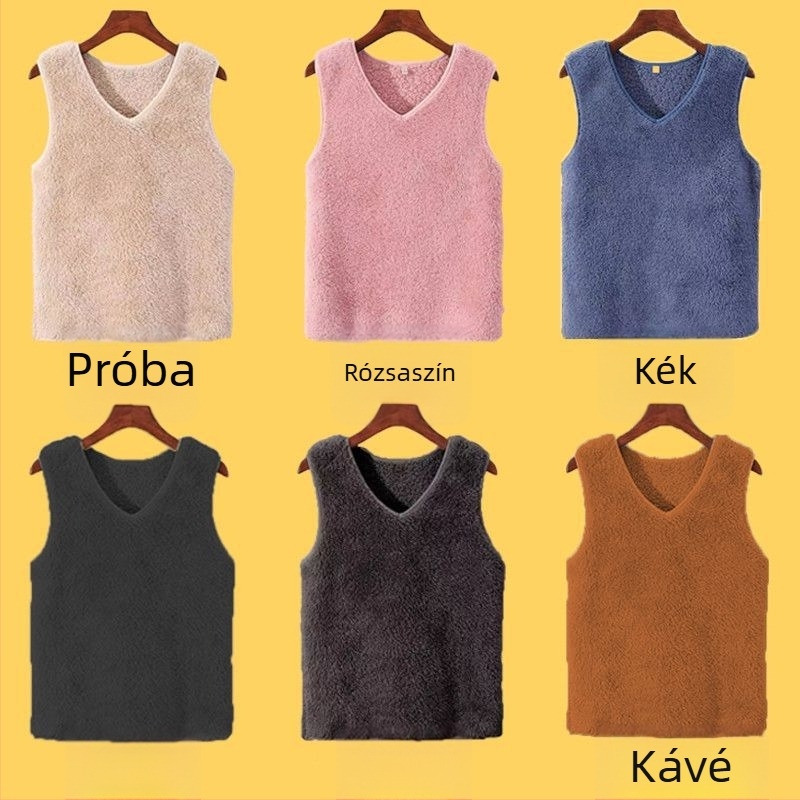 Női ujjatlan termo mellény, szabályos szabás, polo gallér, Chenille anyag, 90–95% Spandex (Tavasz 2025)