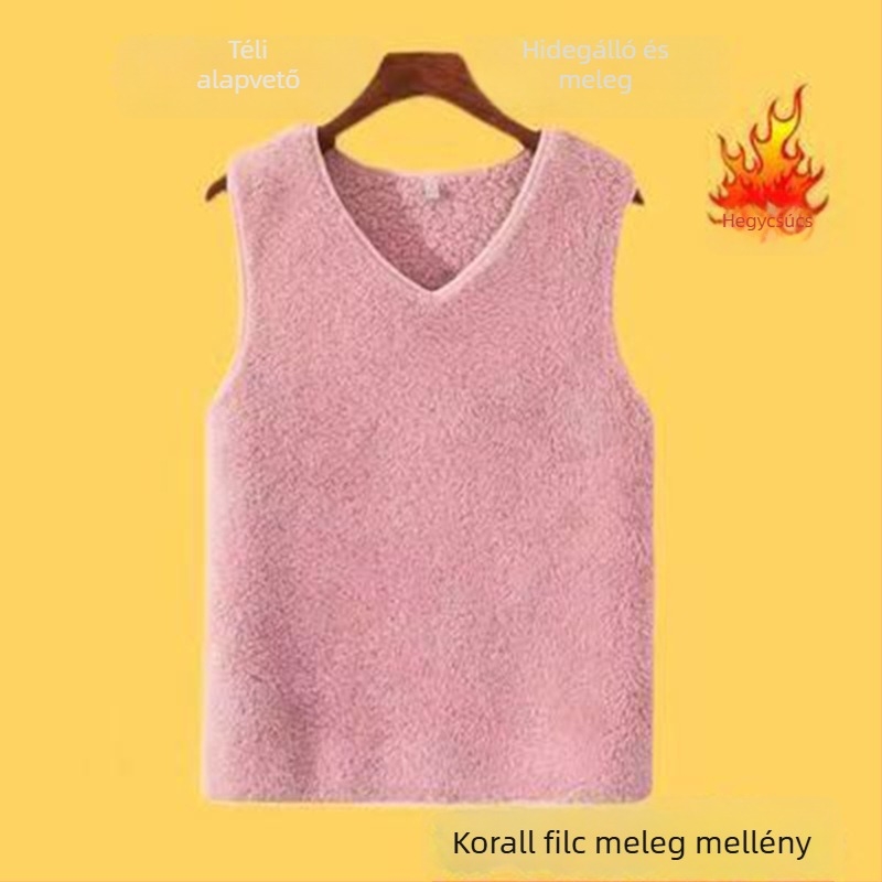 Női ujjatlan termo mellény, szabályos szabás, polo gallér, Chenille anyag, 90–95% Spandex (Tavasz 2025)