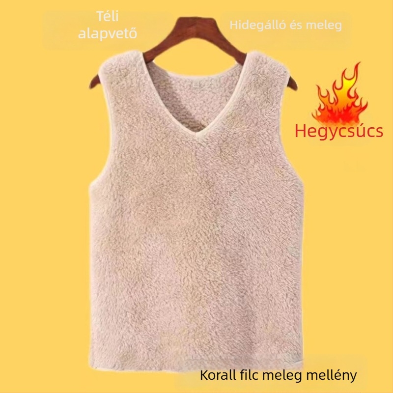 Női ujjatlan termo mellény, szabályos szabás, polo gallér, Chenille anyag, 90–95% Spandex (Tavasz 2025)