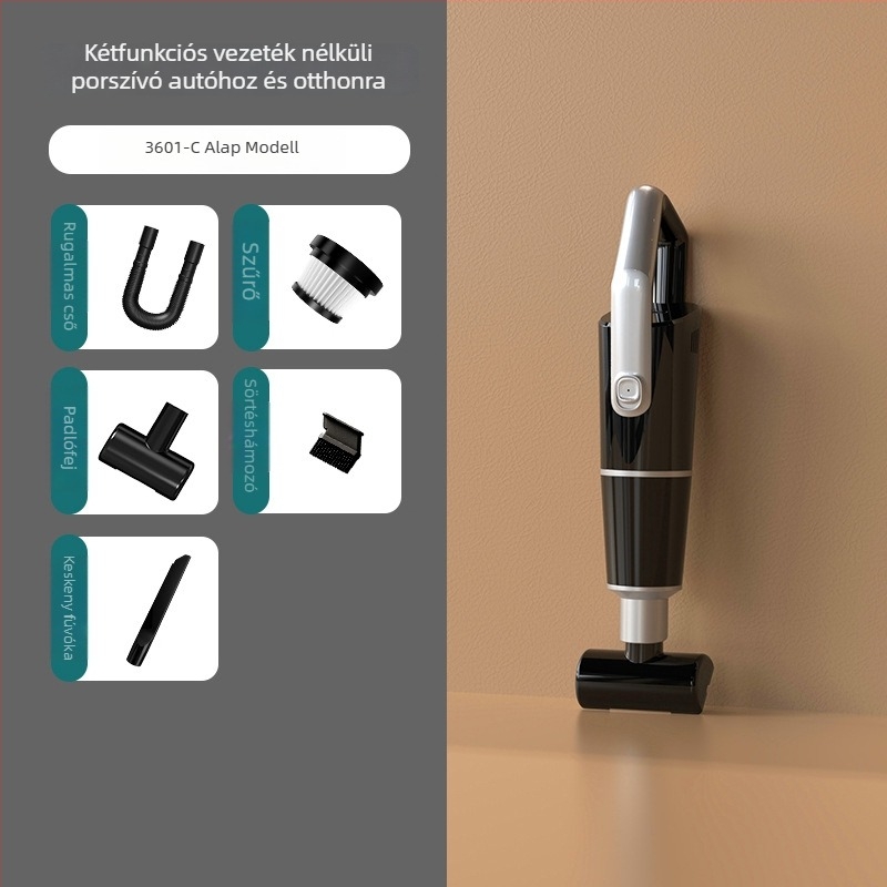 Autóba használható kézi porszívó - vezeték nélküli, kétfunkciós otthonra és autóra, 7,4V, 120W, 8000 Pa, 20 perc működés, 60 dB