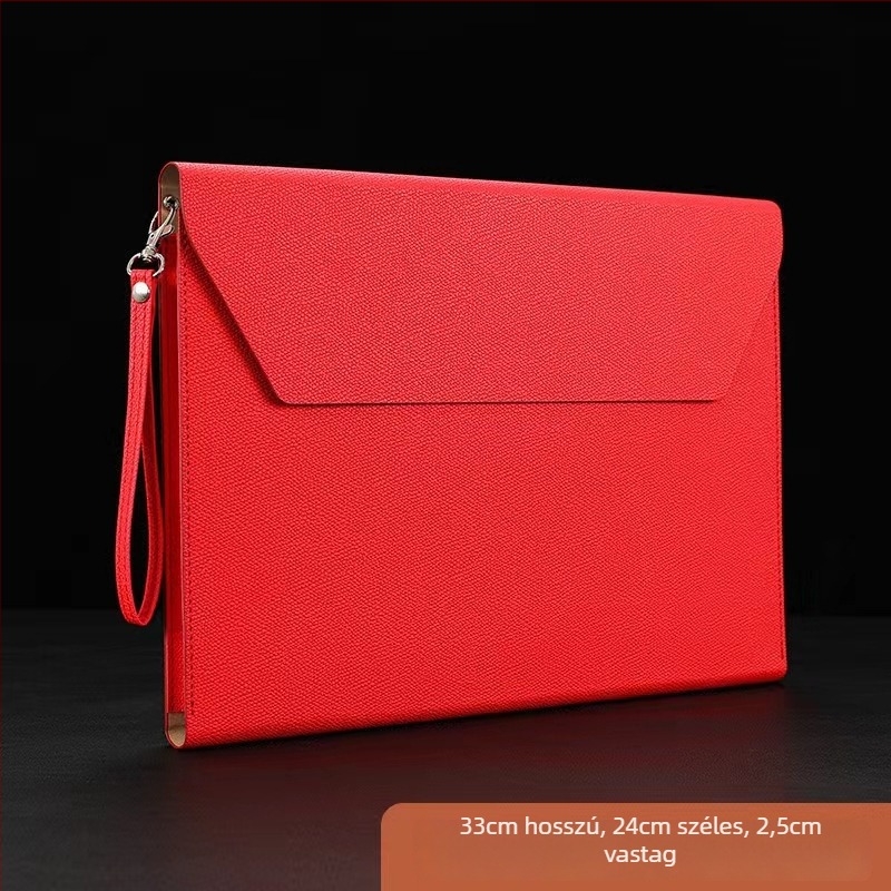 A4 irodai dokumentumtáska PU anyagból, vákuumos záródású csattal, háromdimenziós alak