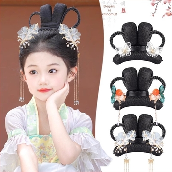 Gyerekeknek Hanfu stílusú paróka konty, hőálló vezeték, mechanikus kivitelezés, Henan eredetű, gyerekeknek