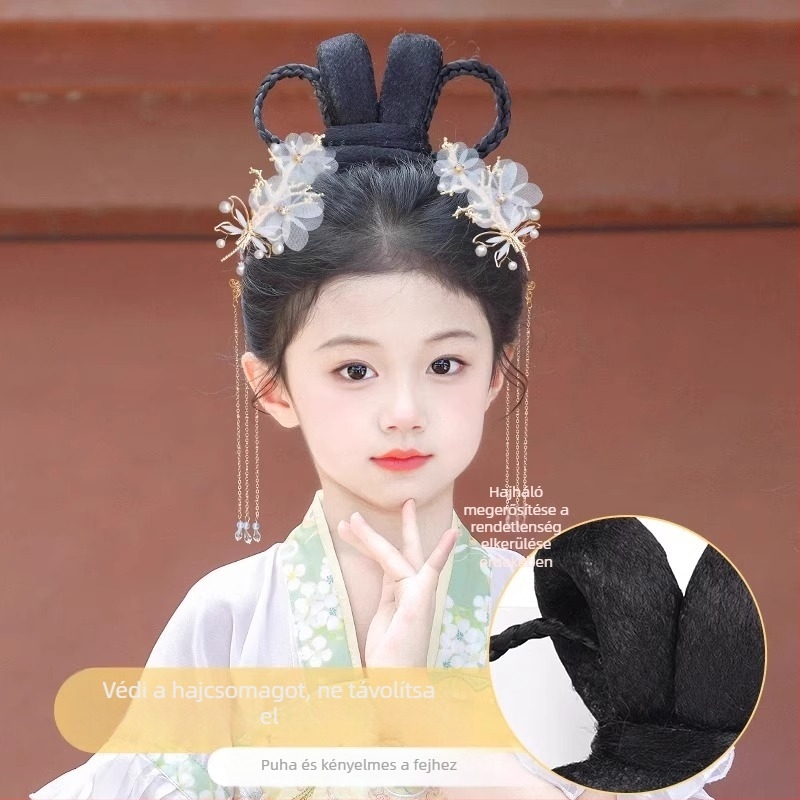 Gyerekeknek Hanfu stílusú paróka konty, hőálló vezeték, mechanikus kivitelezés, Henan eredetű, gyerekeknek