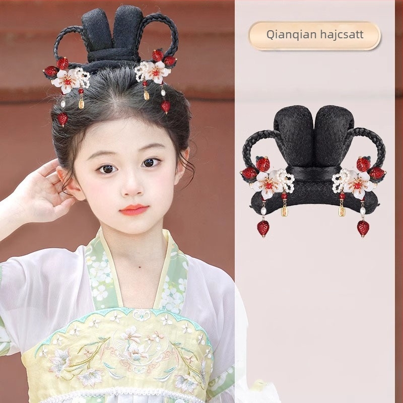 Gyerekeknek Hanfu stílusú paróka konty, hőálló vezeték, mechanikus kivitelezés, Henan eredetű, gyerekeknek