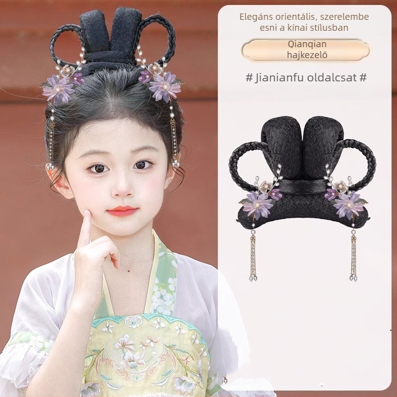 Gyerekeknek Hanfu stílusú paróka konty, hőálló vezeték, mechanikus kivitelezés, Henan eredetű, gyerekeknek