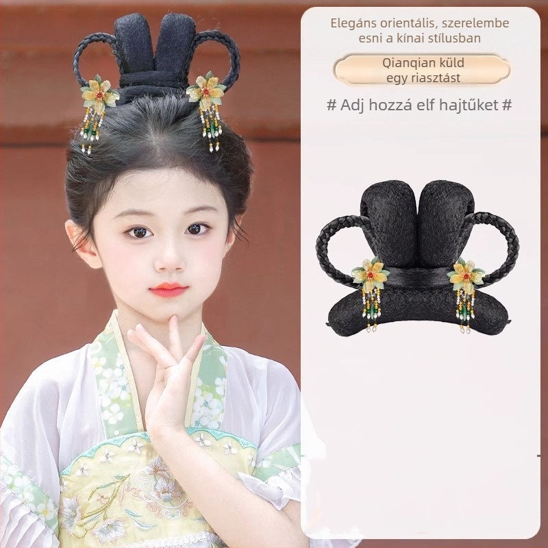 Gyerekeknek Hanfu stílusú paróka konty, hőálló vezeték, mechanikus kivitelezés, Henan eredetű, gyerekeknek