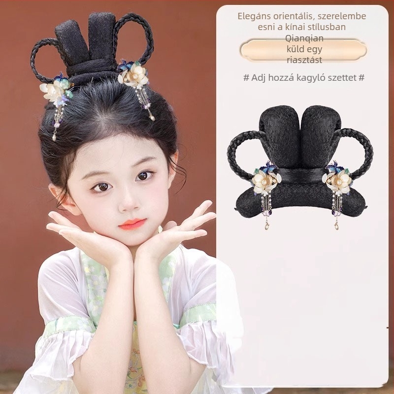 Gyerekeknek Hanfu stílusú paróka konty, hőálló vezeték, mechanikus kivitelezés, Henan eredetű, gyerekeknek