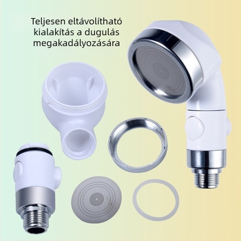 ABS zuhanykészlet, falra szerelhető, turbófej, háromfokozatú állítás, egyetlen gombbal víz leállítása