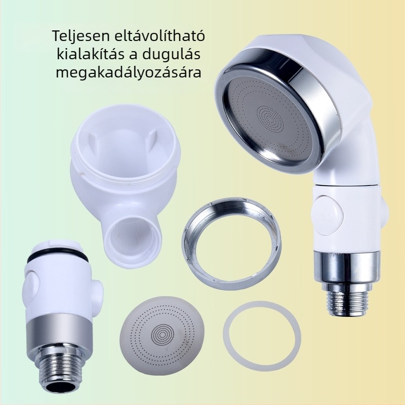 ABS zuhanykészlet, falra szerelhető, turbófej, háromfokozatú állítás, egyetlen gombbal víz leállítása