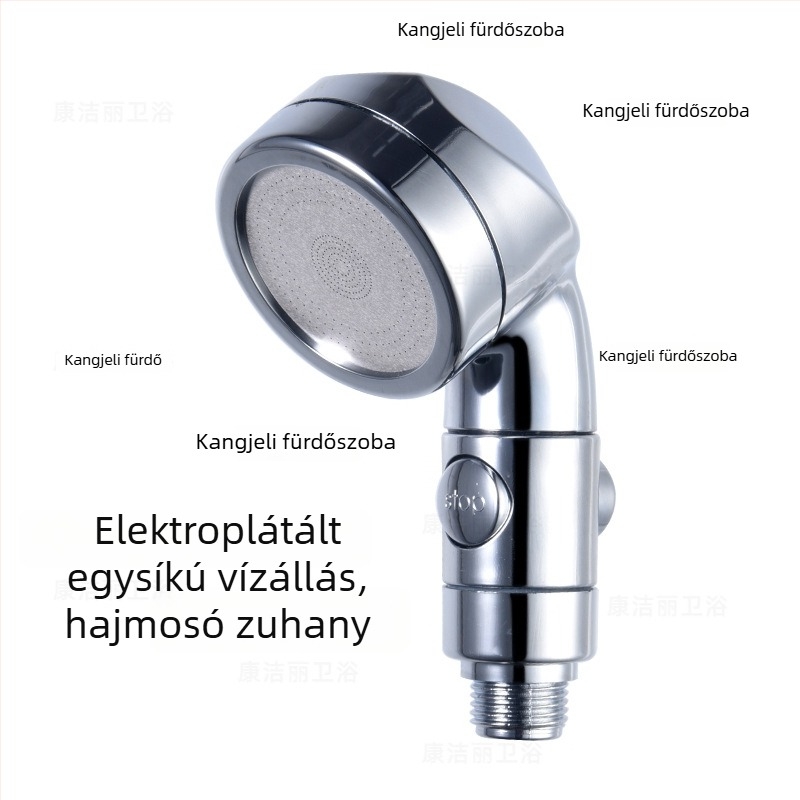 ABS zuhanykészlet, falra szerelhető, turbófej, háromfokozatú állítás, egyetlen gombbal víz leállítása