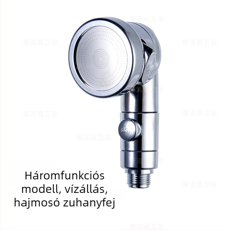 ABS zuhanykészlet, falra szerelhető, turbófej, háromfokozatú állítás, egyetlen gombbal víz leállítása