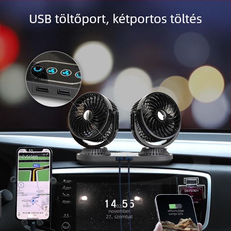 Autó ventilátor | Modell F623U, Teljesítmény 10W, Anyagok: ABS, PP, áramkör-lap, motor