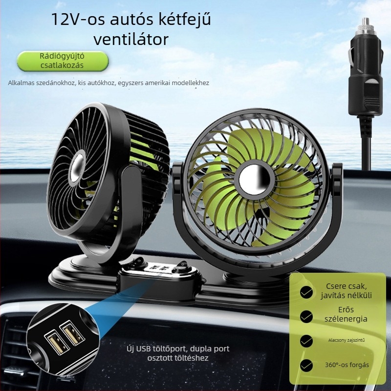 Autó ventilátor | Modell F623U, Teljesítmény 10W, Anyagok: ABS, PP, áramkör-lap, motor