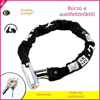 Lánczár kerékpárokhoz és motorkerékpárokhoz anti-lopás védelemmel, teljes rézből készült záróhengerrel, modellek 6608-1, 6610-1, 6612-1, 6615-1