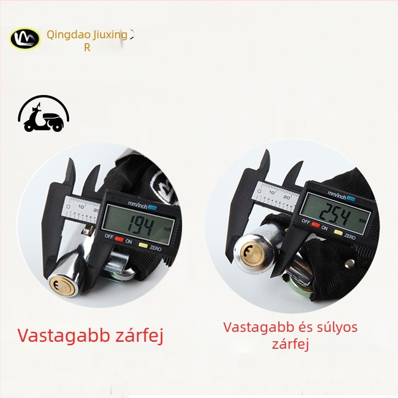 Lánczár kerékpárokhoz és motorkerékpárokhoz anti-lopás védelemmel, teljes rézből készült záróhengerrel, modellek 6608-1, 6610-1, 6612-1, 6615-1