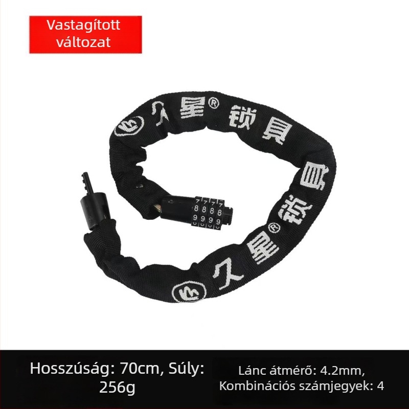 Lánczár kerékpárokhoz és motorkerékpárokhoz anti-lopás védelemmel, teljes rézből készült záróhengerrel, modellek 6608-1, 6610-1, 6612-1, 6615-1