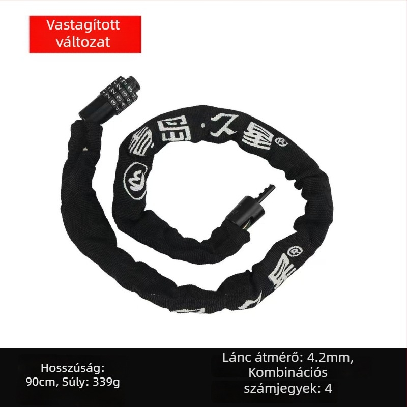 Lánczár kerékpárokhoz és motorkerékpárokhoz anti-lopás védelemmel, teljes rézből készült záróhengerrel, modellek 6608-1, 6610-1, 6612-1, 6615-1