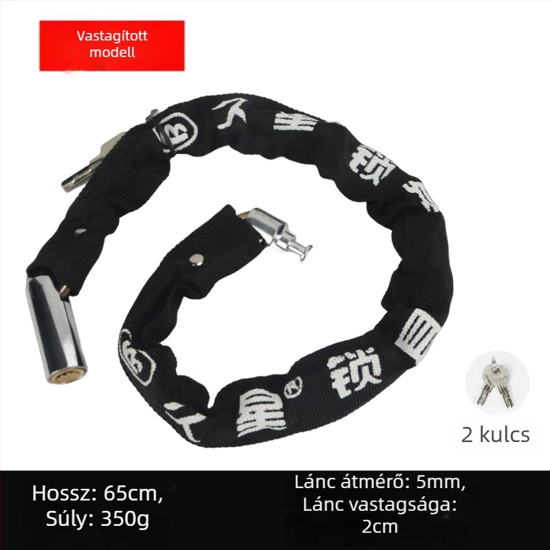 Lánczár kerékpárokhoz és motorkerékpárokhoz anti-lopás védelemmel, teljes rézből készült záróhengerrel, modellek 6608-1, 6610-1, 6612-1, 6615-1