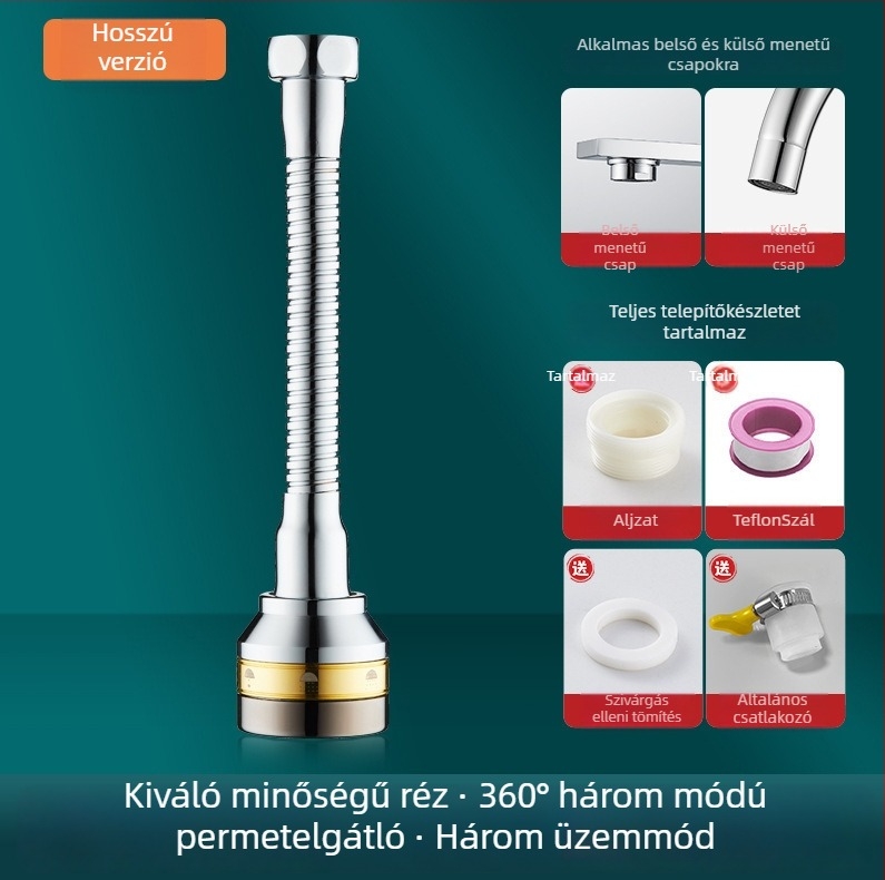 Konyhai csaptelekiterjesztő adapter univerzális átalakító csatlakozóval, 304 rozsdamentes acél, elektroplattolt felület, manuális telepítés, modell Semi-Copper