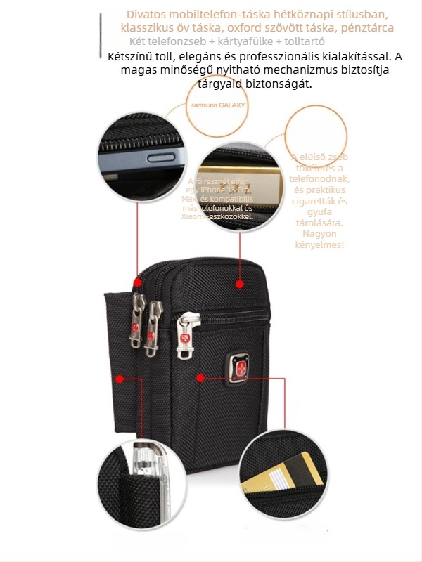 Férfi Oxford anyagú telefon táska cipzárral, függőleges négyszögletes formájú, utcai stílus