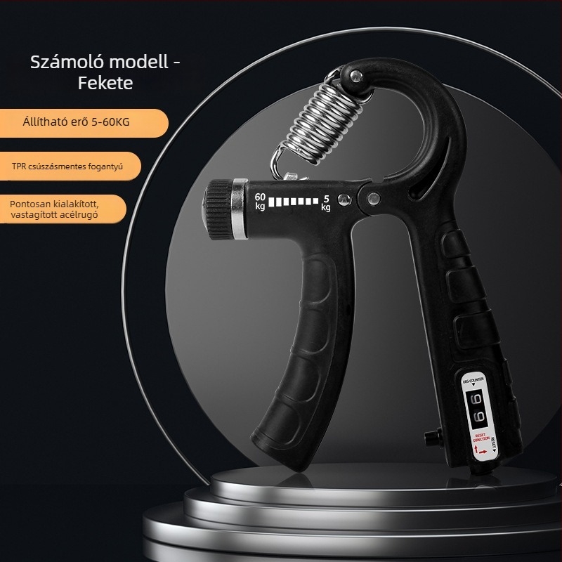 Állítható gumírozott fogás-erősítő, hordozható, ellenállás 5–60 kg, PP+TPE