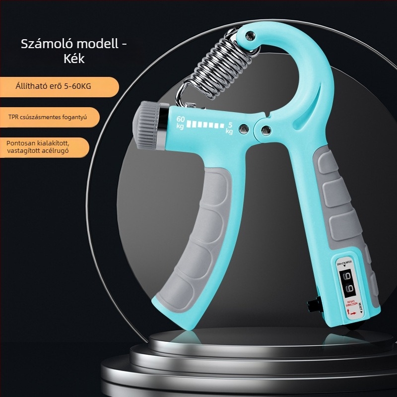 Állítható gumírozott fogás-erősítő, hordozható, ellenállás 5–60 kg, PP+TPE