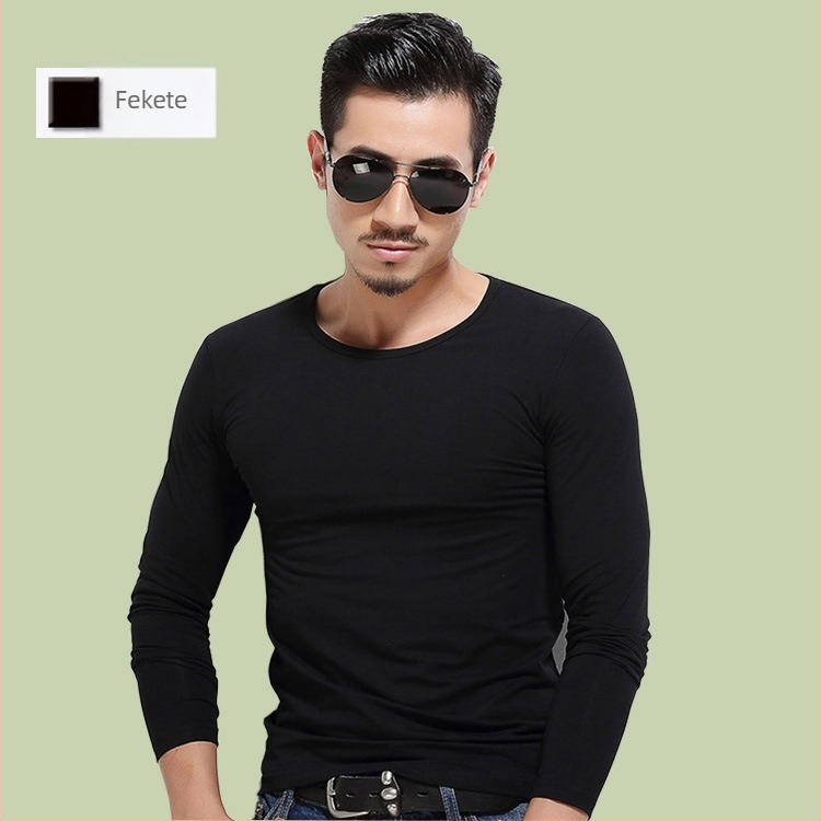 Férfi slim-fit, casual hosszú ujjú póló, poliészter anyag, egyszínű