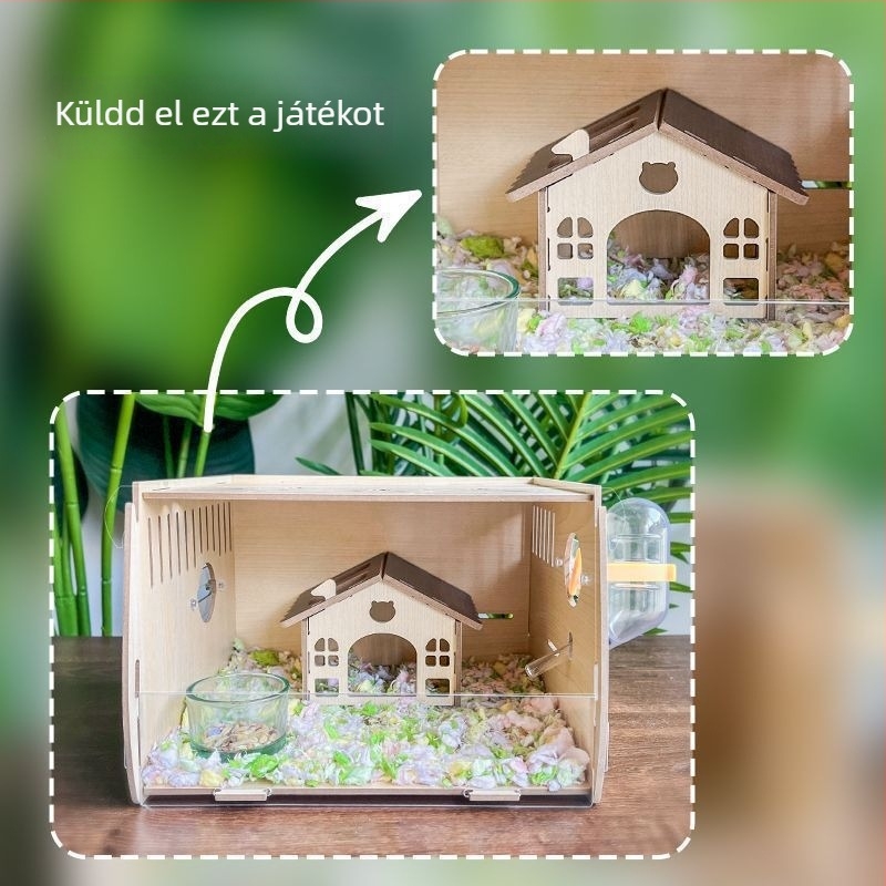 Fából készült hörcsögketrec, sajt alakú, beltéri használatra, minimalist stílus, szórakoztatás