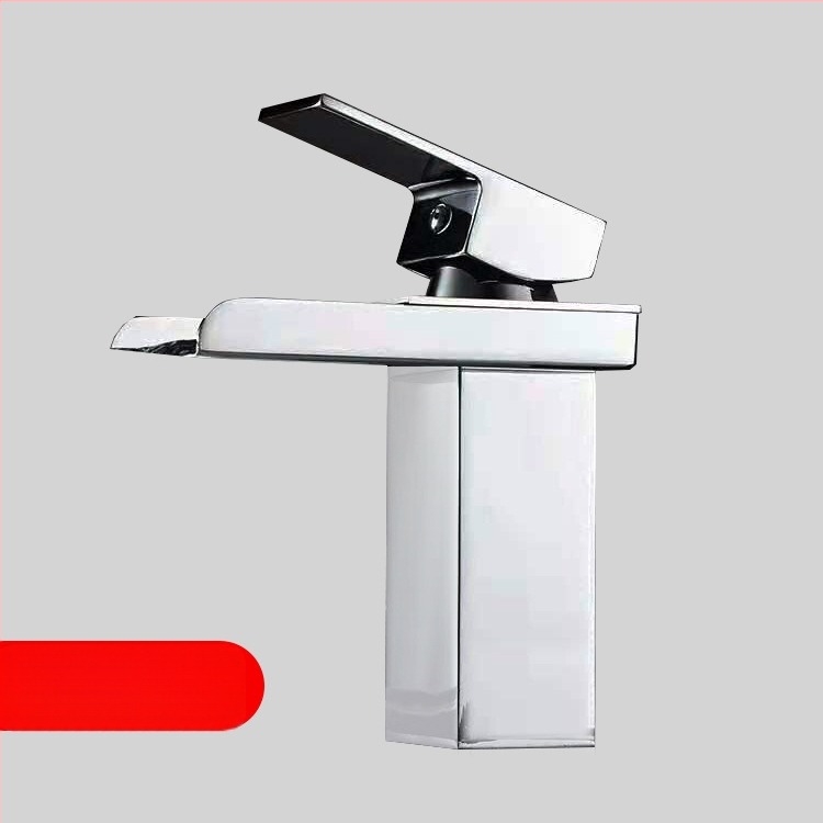 Kétkaros rozsdamentes acél mosdókeverő csaptelep kerámiás cartridge szeleppel, emelő működés, elektroplatált felület, forró és hideg víz