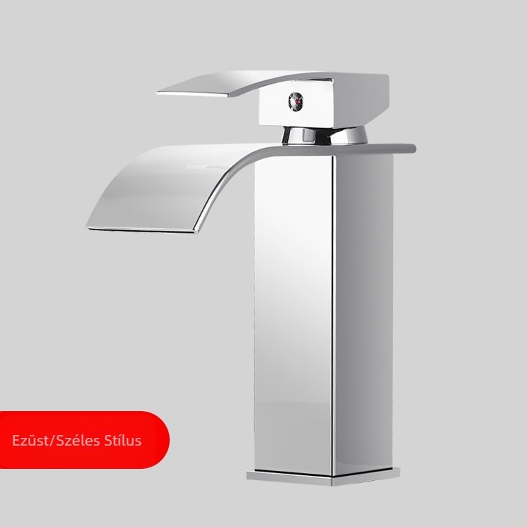 Kétkaros rozsdamentes acél mosdókeverő csaptelep kerámiás cartridge szeleppel, emelő működés, elektroplatált felület, forró és hideg víz