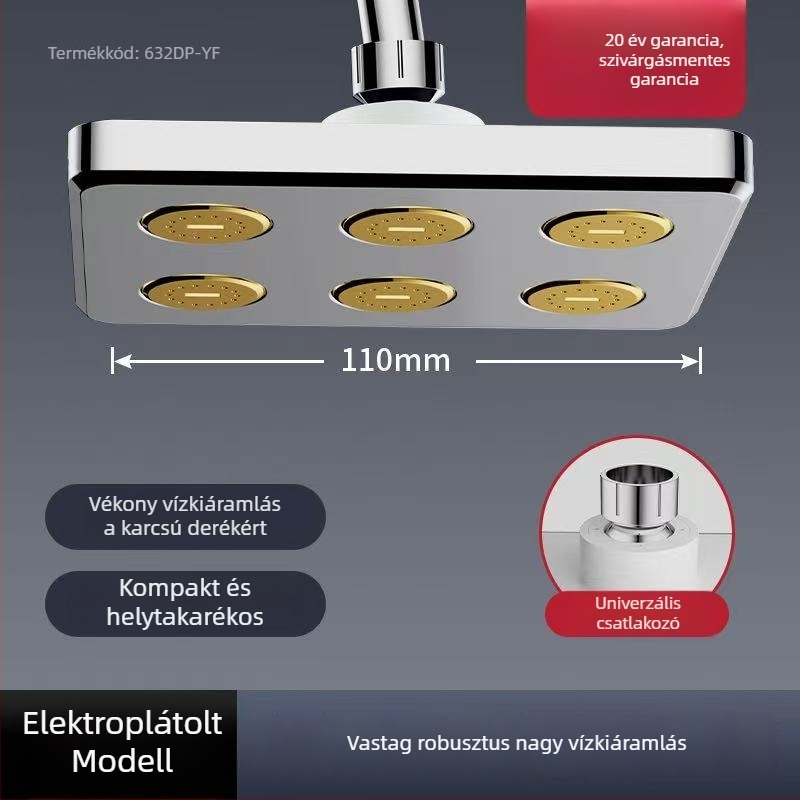 ABS zuhanyfej felső sugárzással és zuhatag-kimenettel, üzemmódok: eső, buborék és permet, menetes csatlakozás