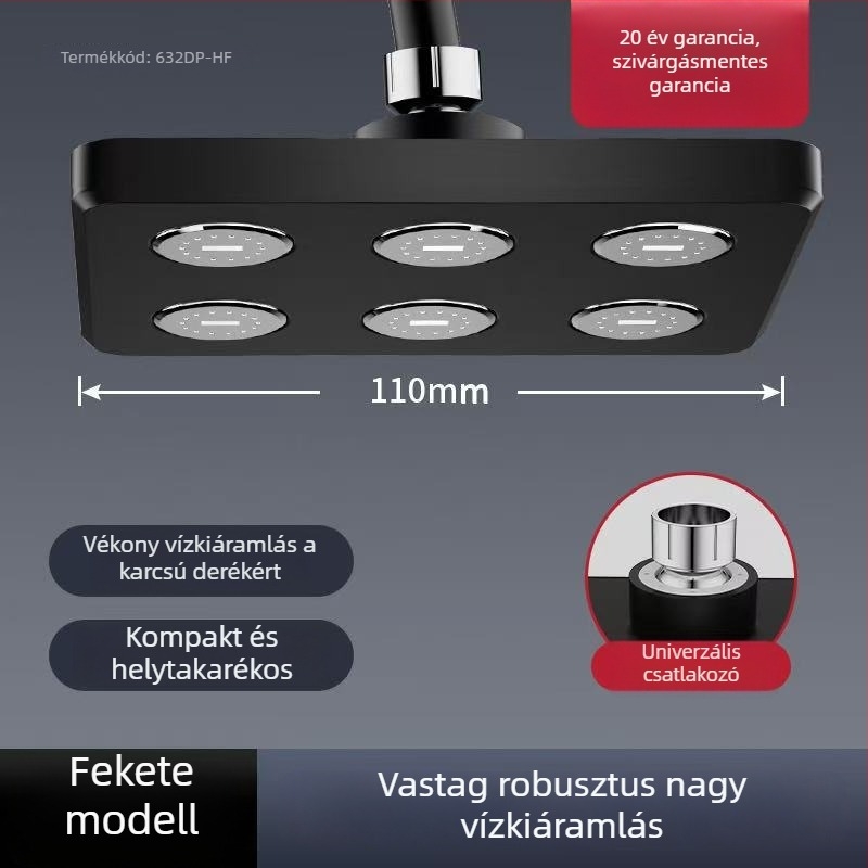ABS zuhanyfej felső sugárzással és zuhatag-kimenettel, üzemmódok: eső, buborék és permet, menetes csatlakozás
