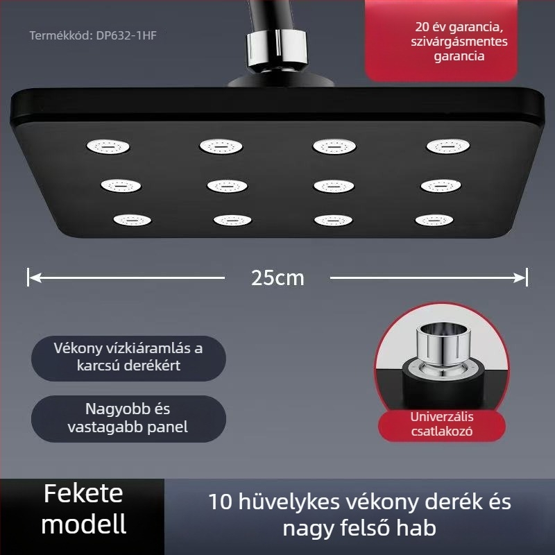ABS zuhanyfej felső sugárzással és zuhatag-kimenettel, üzemmódok: eső, buborék és permet, menetes csatlakozás