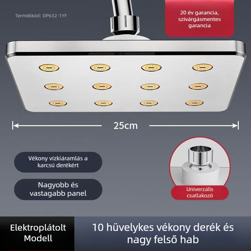 ABS zuhanyfej felső sugárzással és zuhatag-kimenettel, üzemmódok: eső, buborék és permet, menetes csatlakozás