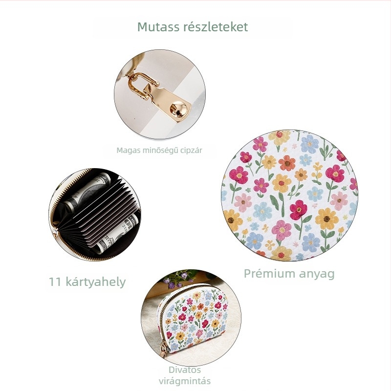 Női érmés pénztárca kártyatálcsával, PU anyag, virágos minta, nőknek, városi egyszerű stílus, mini kulcstartó táska