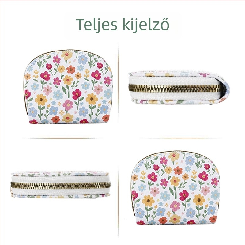Női érmés pénztárca kártyatálcsával, PU anyag, virágos minta, nőknek, városi egyszerű stílus, mini kulcstartó táska
