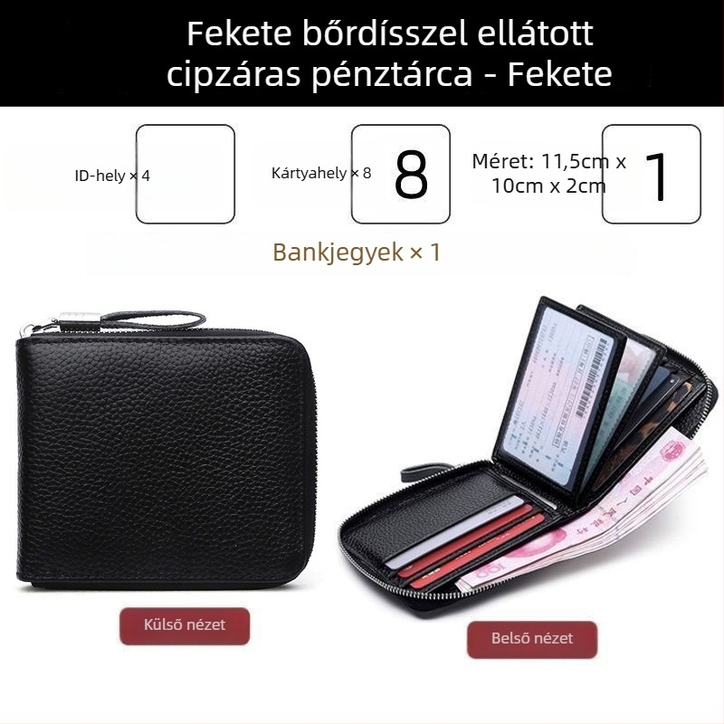 Bőr jogosítványtartó és pénztárca cipzárral, egyben többkártyás tartó, első réteg marhabőr, városi minimalizmus, márka C.DYRIYA