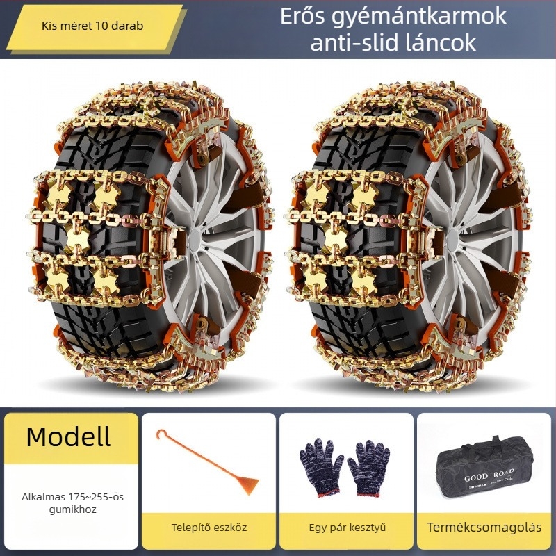 Univerzális acél gumiabroncs-csúszásgátló lánc SUV-ok és személyautók számára – abroncsméret 175–285, tömeg 6.6–7 kg, modell: Universal