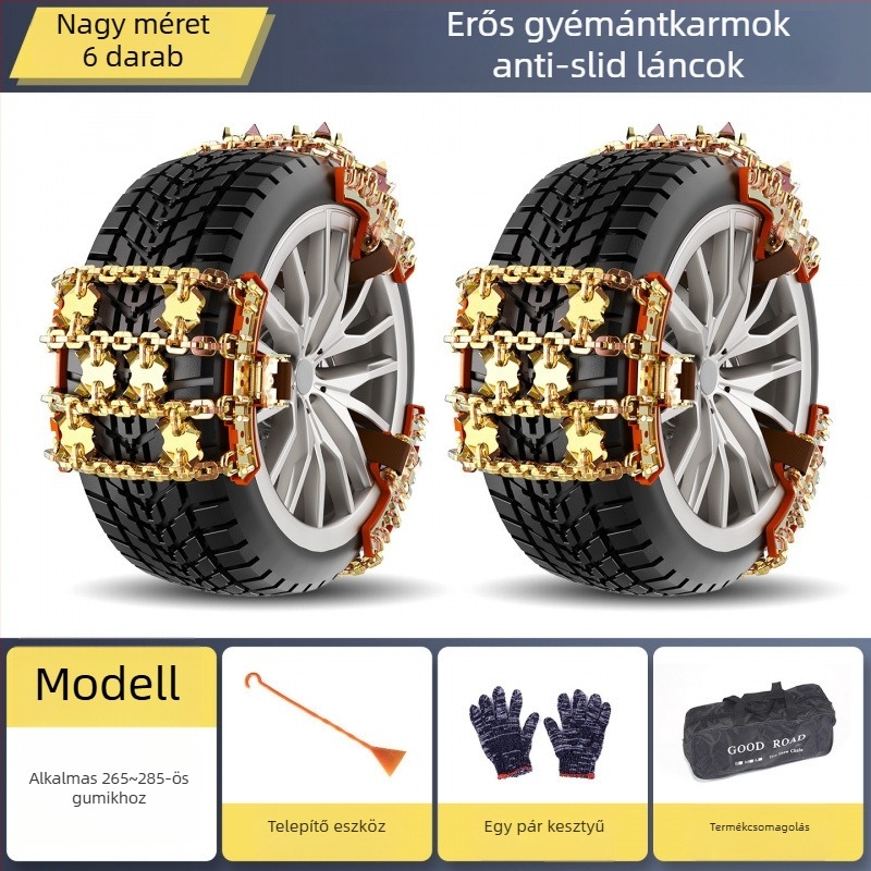 Univerzális acél gumiabroncs-csúszásgátló lánc SUV-ok és személyautók számára – abroncsméret 175–285, tömeg 6.6–7 kg, modell: Universal