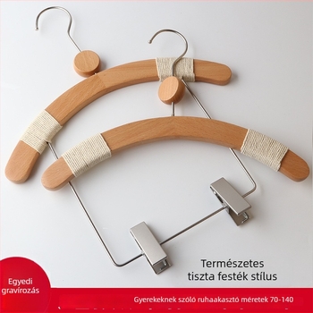 Gyerekeknek készült fa ruhaszárító vállfák, csúszásmentes, nadrágklipszekkel, 10 darabos készlet, testreszabható